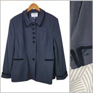 Vintage Kasper Wool Blazer Jacket 16 Coat professional Velvet Trim Alt Womens